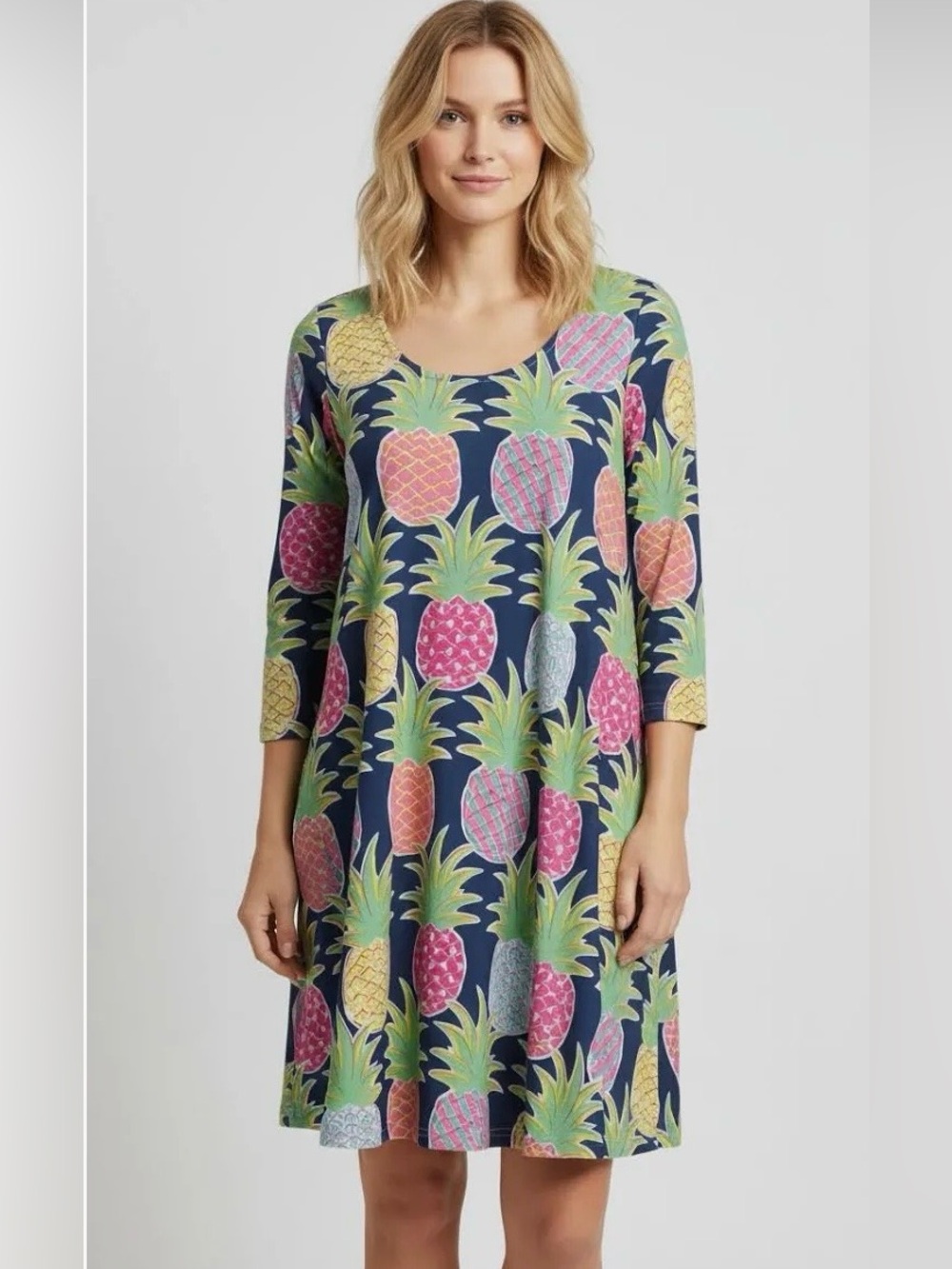 Women’s Pineapple Print Swing Dress - Navy Multi